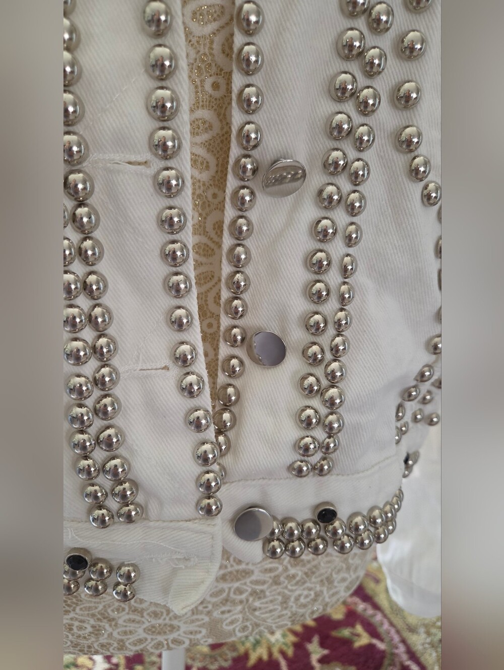 Seek the Label White Heavy Studded/Embellished Denim Jacket Size L (18/20) - Picture 3 of 11
